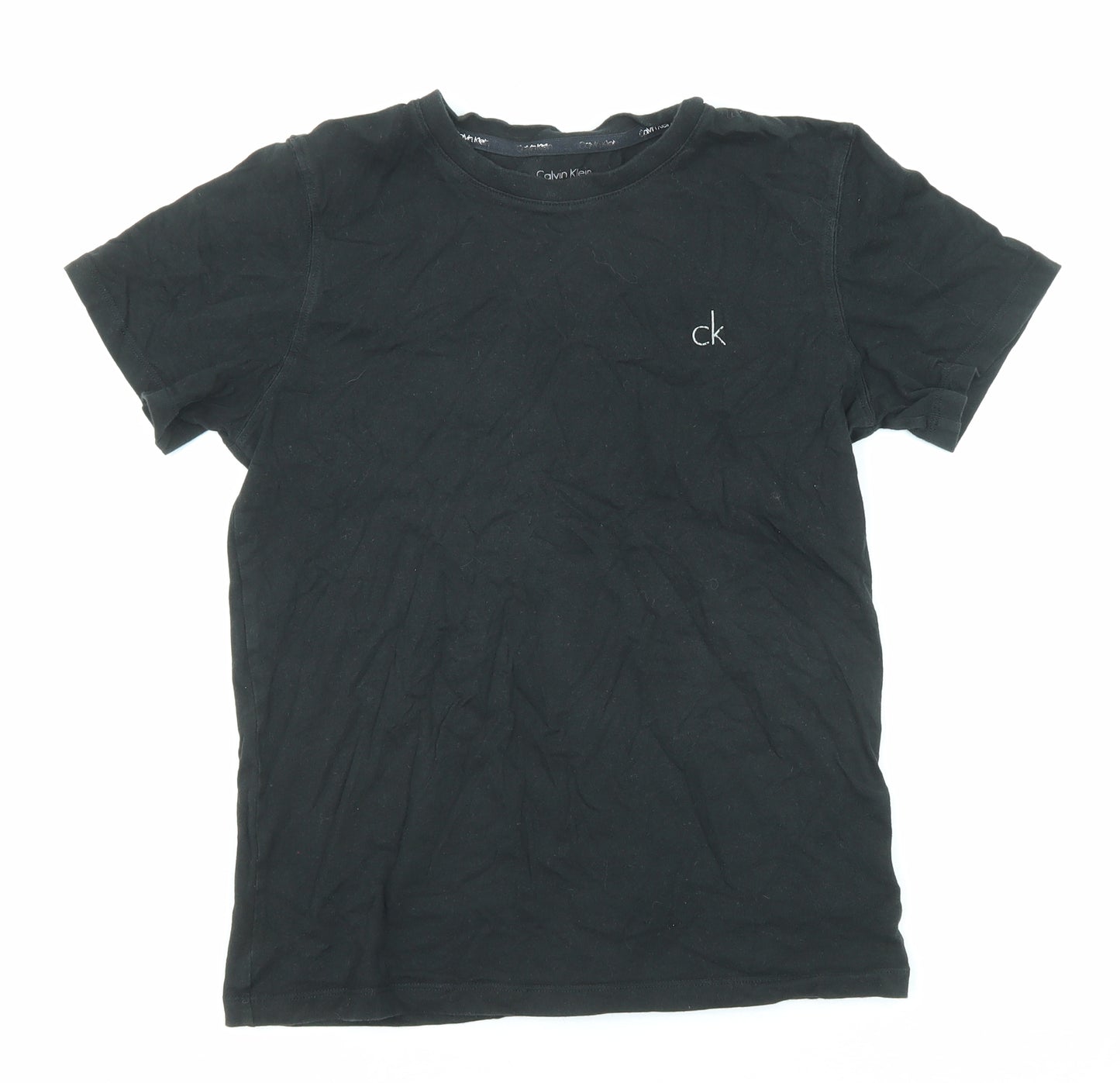 Calvin Klein Girls Black Cotton Basic T-Shirt Size 12-13 Years Crew Neck Pullover