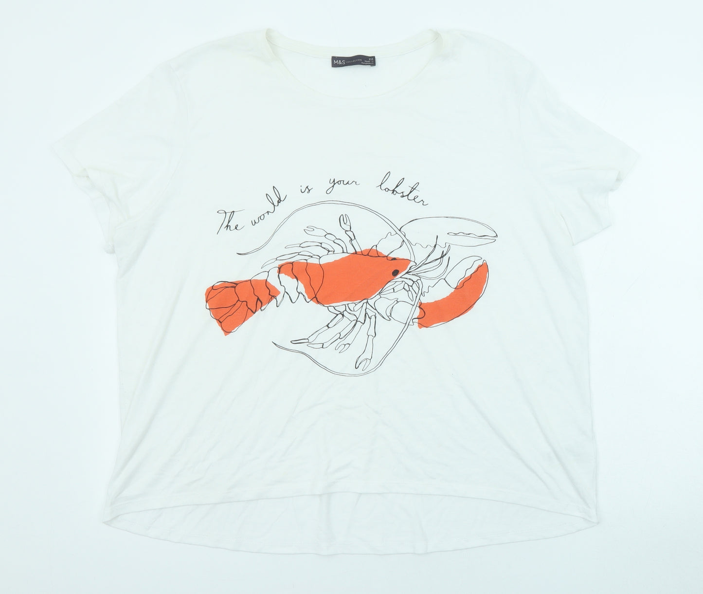 Marks and Spencer Womens White Polyester Basic T-Shirt Size 22 Round Neck - Lobster