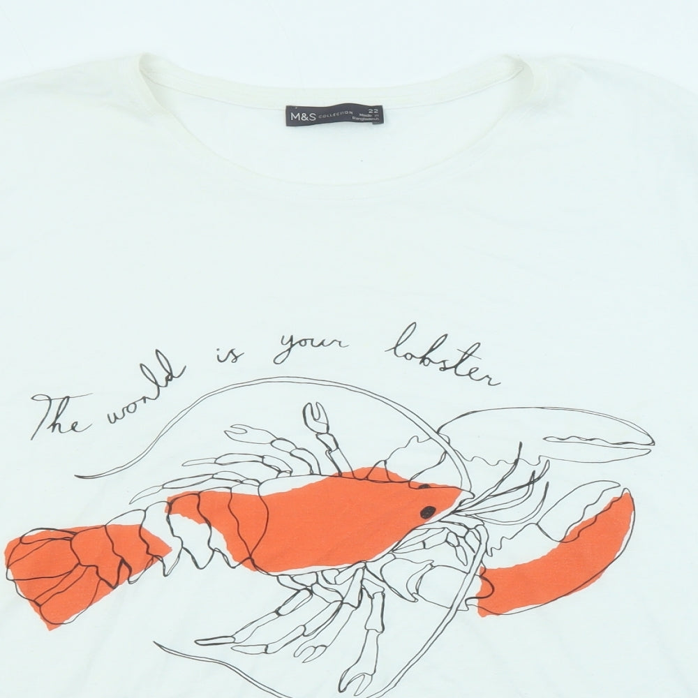 Marks and Spencer Womens White Polyester Basic T-Shirt Size 22 Round Neck - Lobster