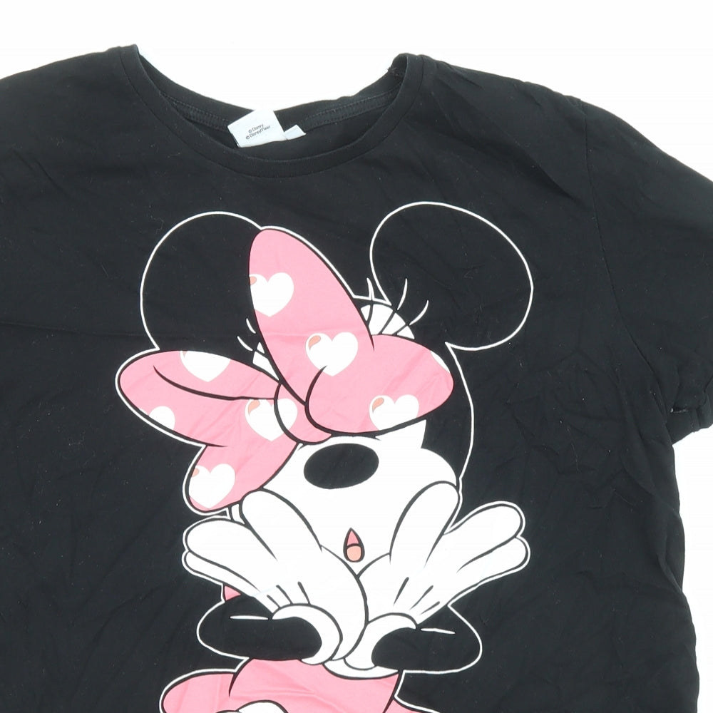 Disney Womens Black Cotton Basic T-Shirt Size 14 Round Neck - Minnie Mouse