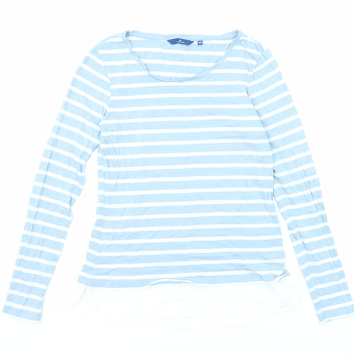TOM TAILOR Womens Blue Striped Cotton Basic T-Shirt Size XS Round Neck