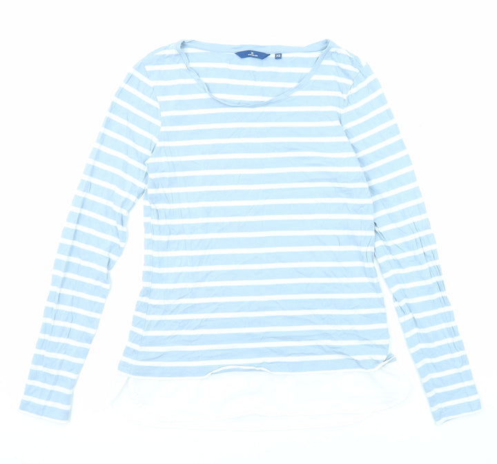 TOM TAILOR Womens Blue Striped Cotton Basic T-Shirt Size XS Round Neck