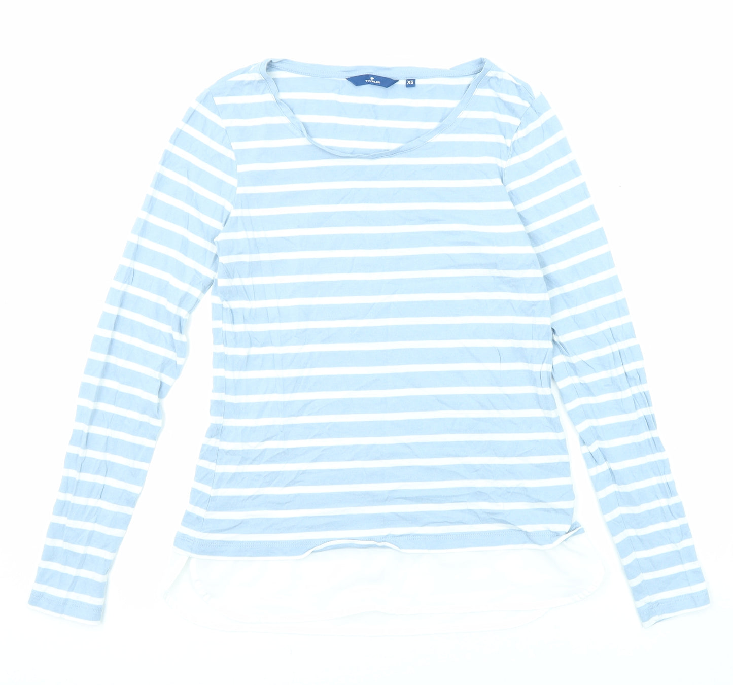 TOM TAILOR Womens Blue Striped Cotton Basic T-Shirt Size XS Round Neck