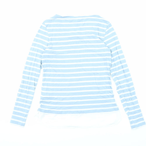 TOM TAILOR Womens Blue Striped Cotton Basic T-Shirt Size XS Round Neck