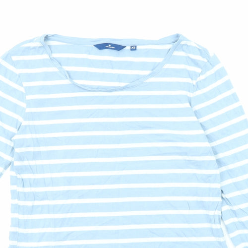 TOM TAILOR Womens Blue Striped Cotton Basic T-Shirt Size XS Round Neck