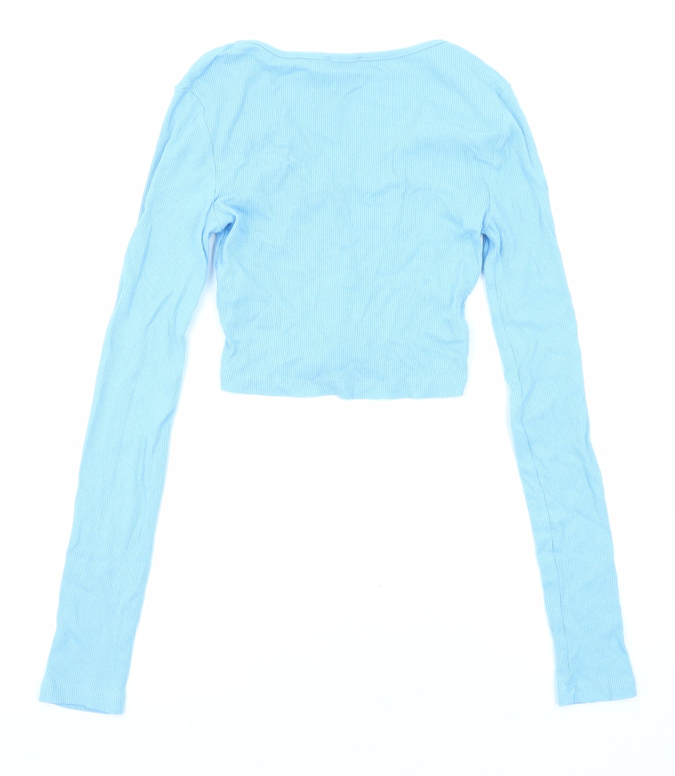 PRETTYLITTLETHING Womens Blue Polyester Cropped Blouse Size 4 V-Neck