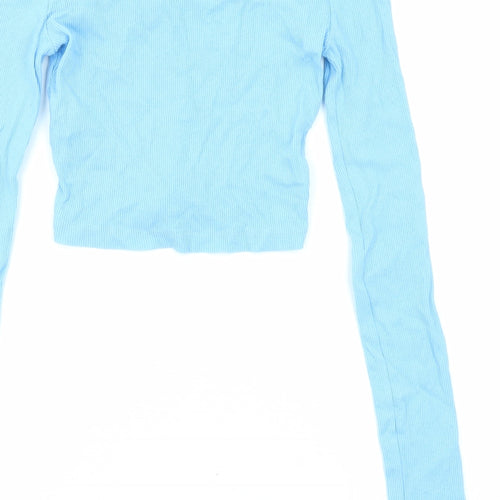 PRETTYLITTLETHING Womens Blue Polyester Cropped Blouse Size 4 V-Neck