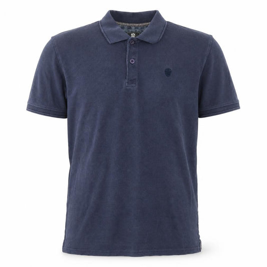 Front view of Steel & Jelly men’s blue cotton polo, size M, collared button