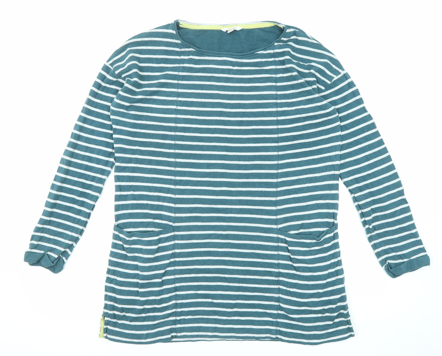 White Stuff Womens Green Striped Cotton Basic T-Shirt Size 14 Round Neck - Longline