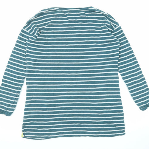 White Stuff Womens Green Striped Cotton Basic T-Shirt Size 14 Round Neck - Longline