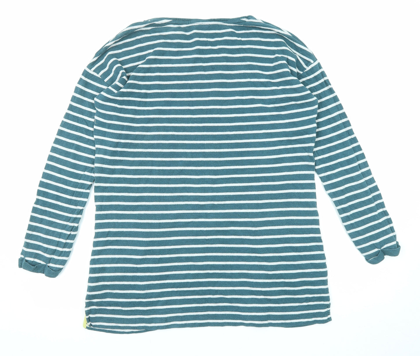 White Stuff Womens Green Striped Cotton Basic T-Shirt Size 14 Round Neck - Longline