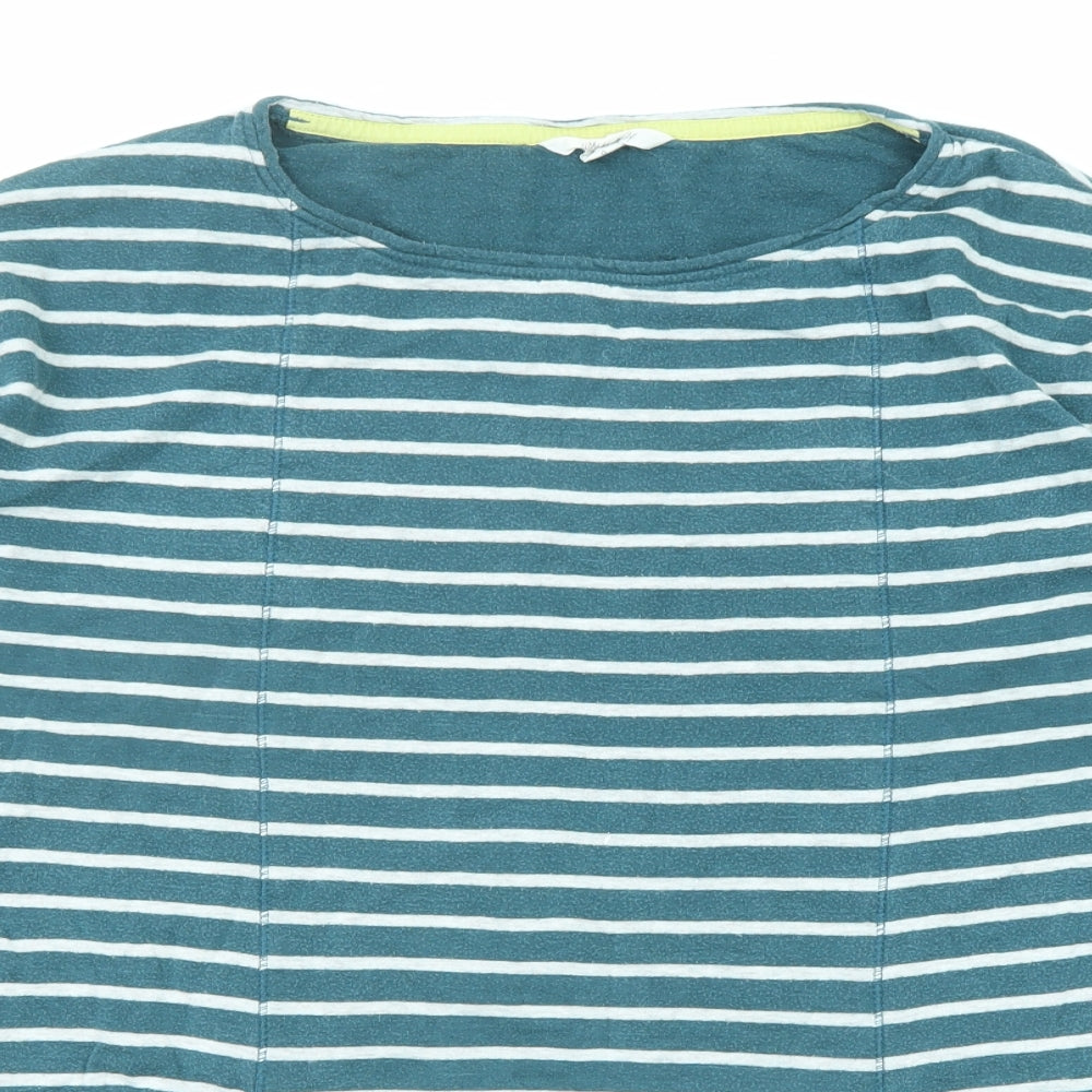 White Stuff Womens Green Striped Cotton Basic T-Shirt Size 14 Round Neck - Longline