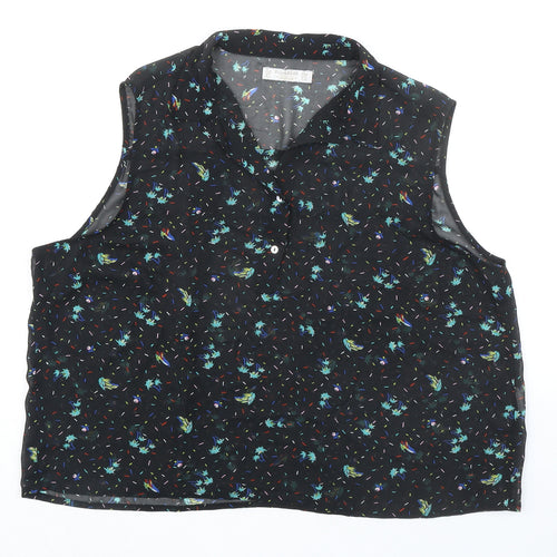 Pull&Bear Womens Black Geometric Polyester Basic Blouse Size L Collared