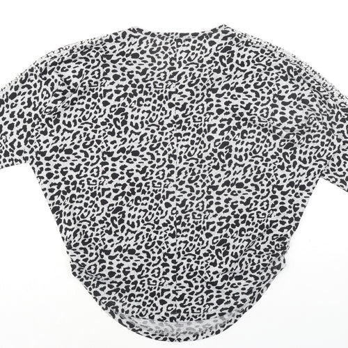 Quiz Womens Grey Animal Print Polyester Basic Blouse Size S V-Neck - Leopard Print