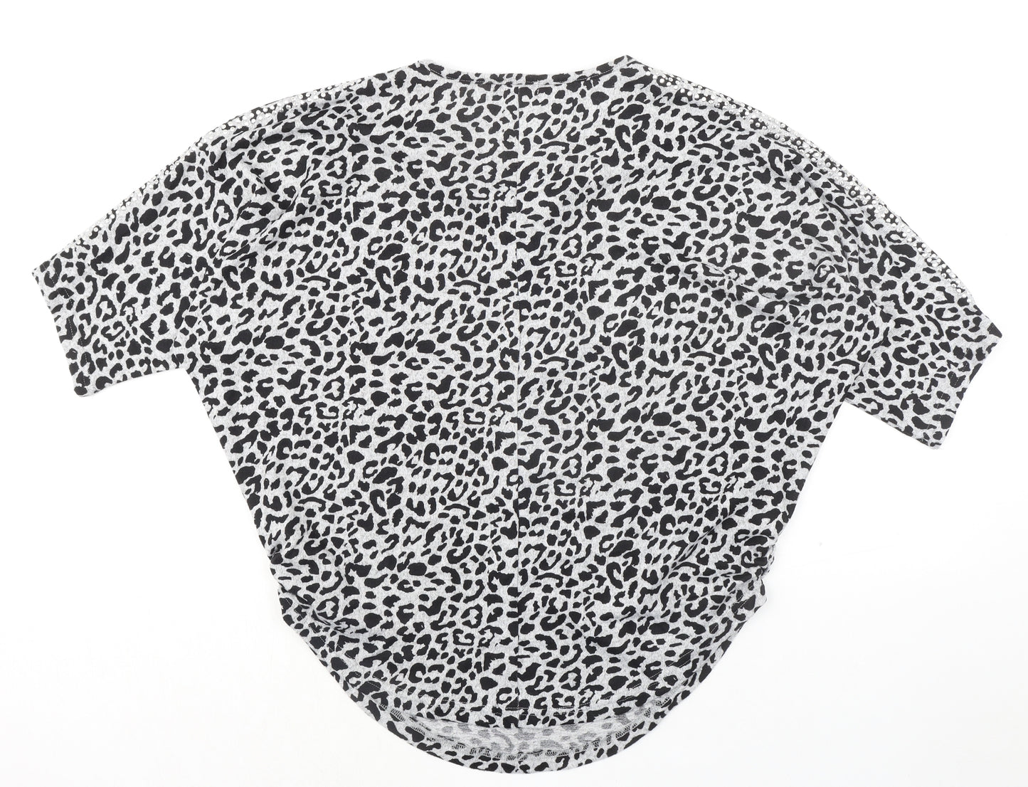 Quiz Womens Grey Animal Print Polyester Basic Blouse Size S V-Neck - Leopard Print