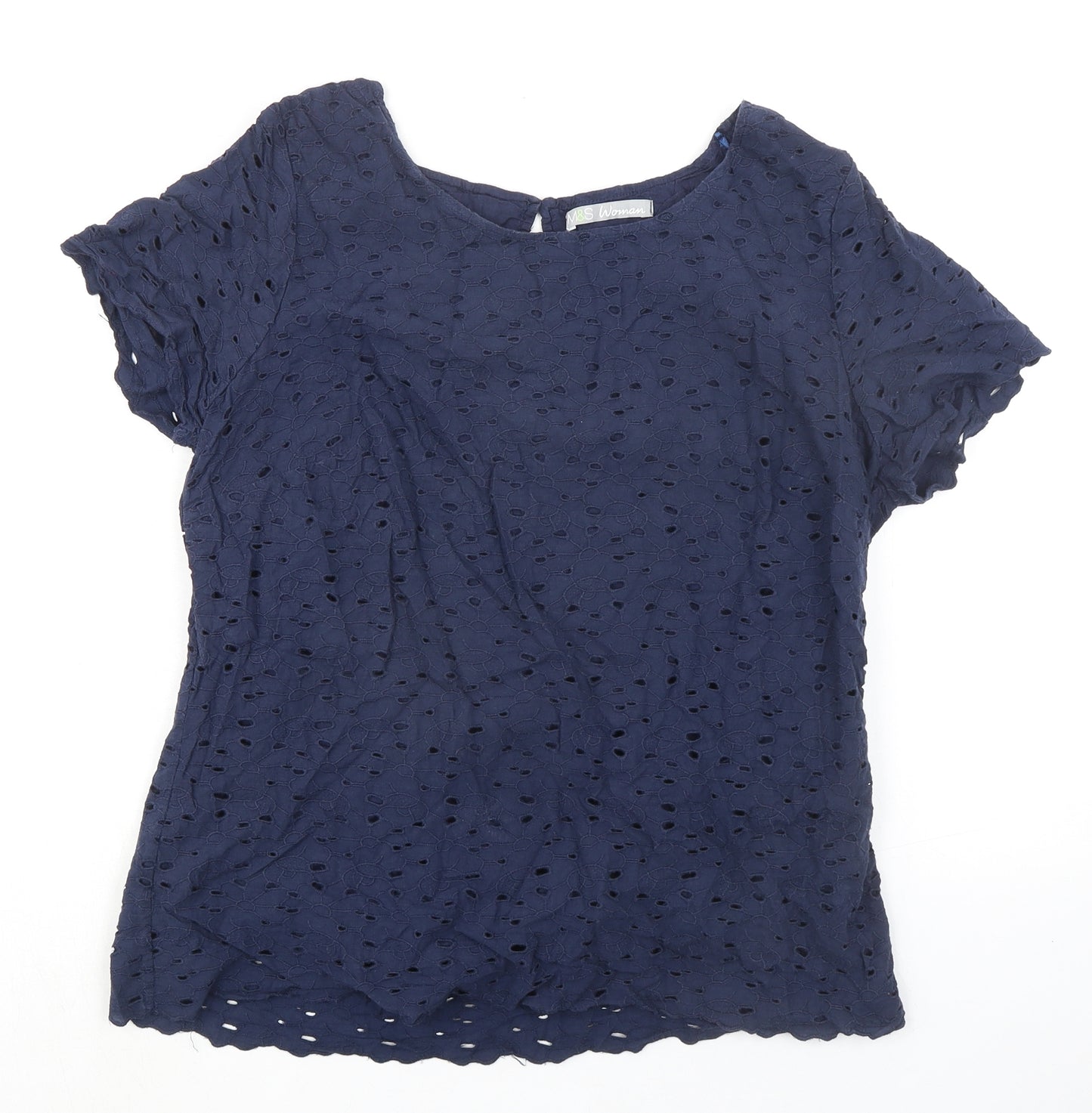 Marks and Spencer Womens Blue 100% Cotton Basic T-Shirt Size 14 Round Neck