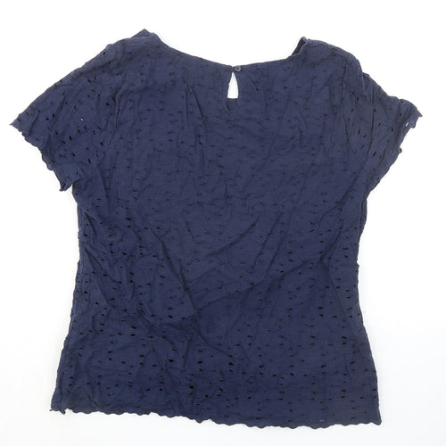 Marks and Spencer Womens Blue 100% Cotton Basic T-Shirt Size 14 Round Neck