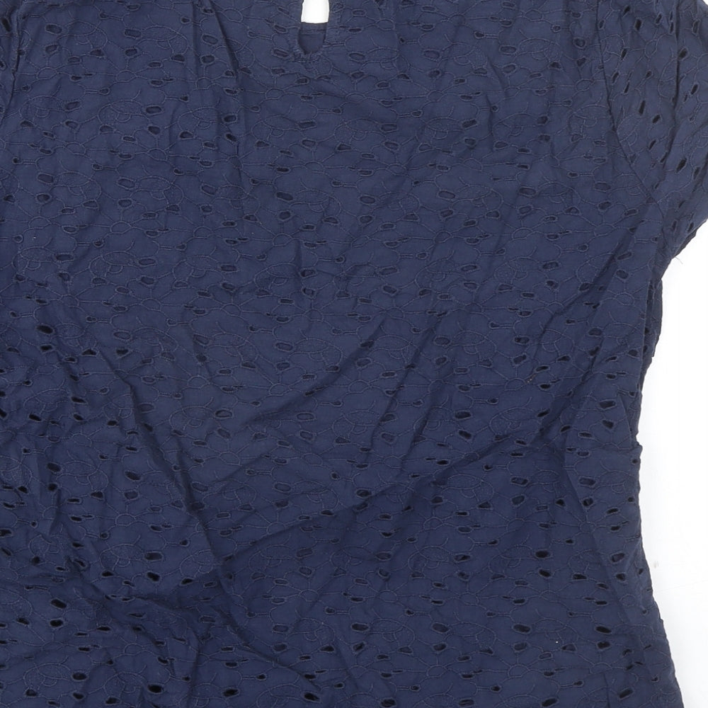 Marks and Spencer Womens Blue 100% Cotton Basic T-Shirt Size 14 Round Neck