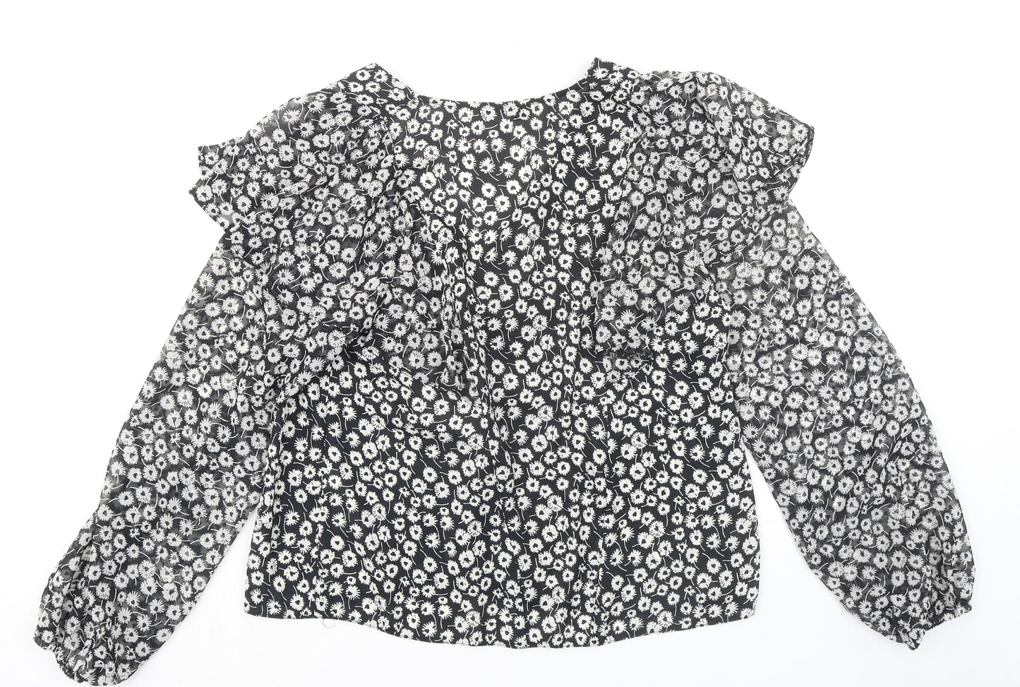 New Look Womens Black Geometric Polyester Basic Blouse Size 8 V-Neck