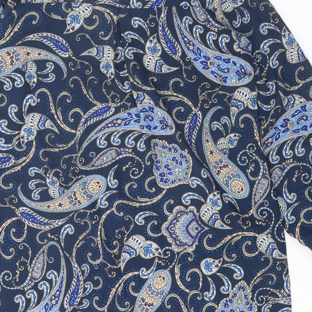 H&M Womens Blue Paisley Polyester Shift Size 12 Round Neck Pullover - Tie Sleeve Detail