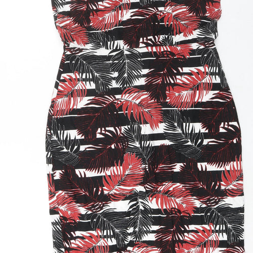 Warehouse Womens Black Striped Viscose Maxi Size 14 Round Neck Button - Palm Print
