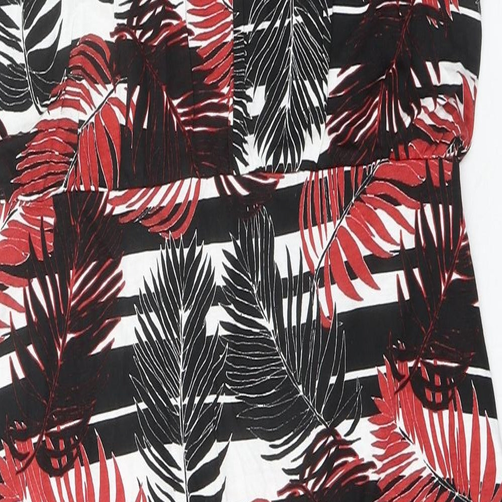 Warehouse Womens Black Striped Viscose Maxi Size 14 Round Neck Button - Palm Print