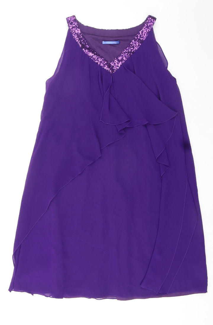 Mei Mei Womens Purple Polyester Shift Size 14 V-Neck Pullover