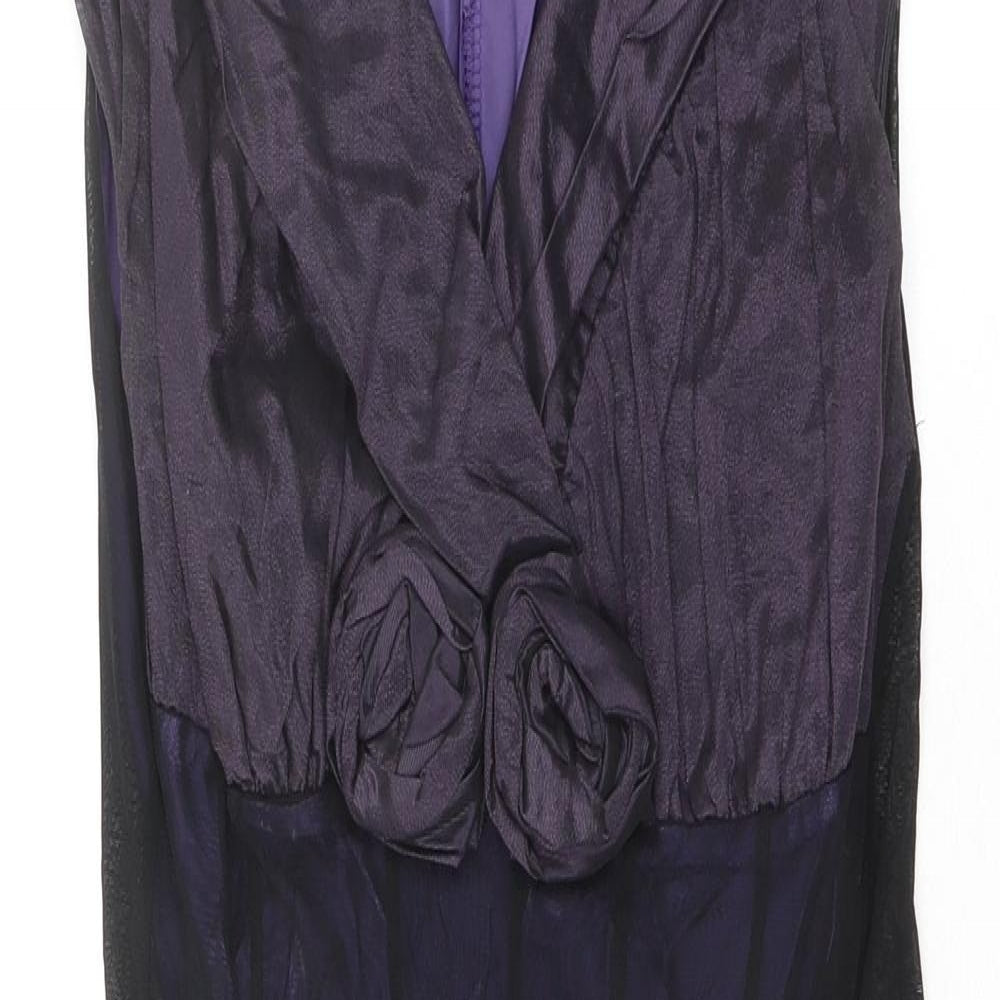 Siste's Womens Purple Polyester A-Line Size M V-Neck Pullover - 3D Flower Details