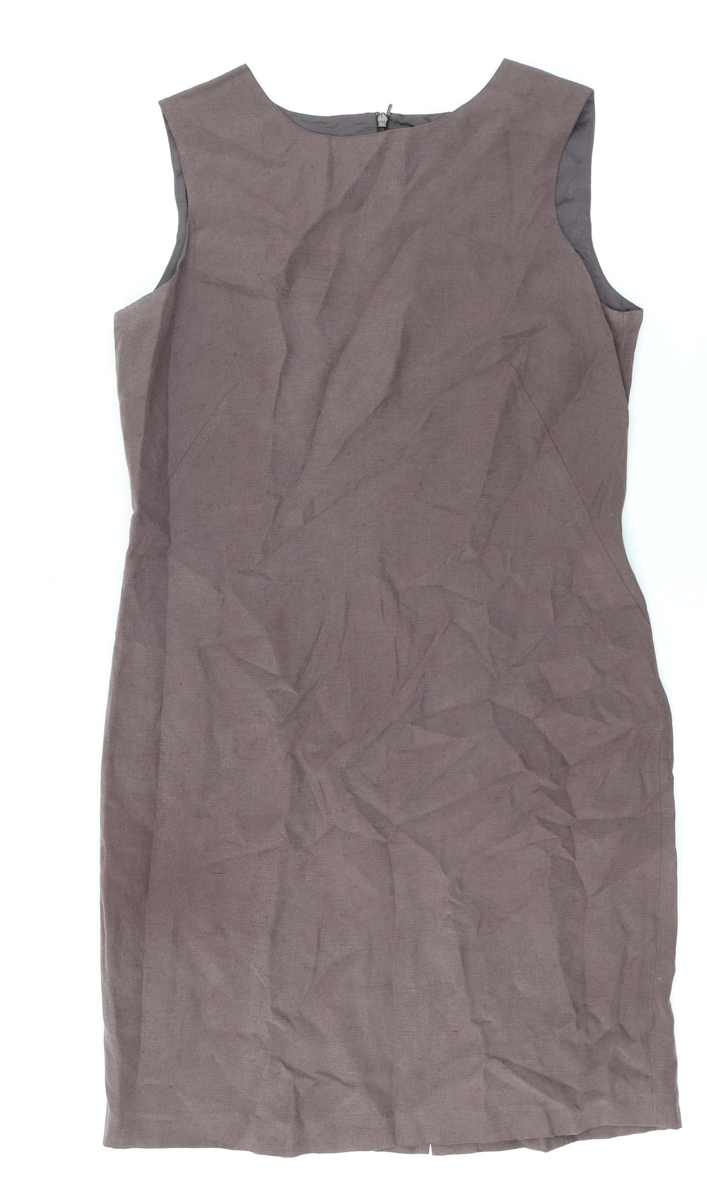 St Michael Womens Brown Silk Shift Size 12 Boat Neck Zip