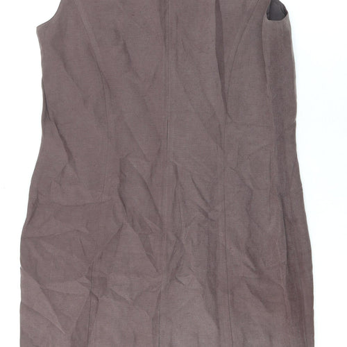 St Michael Womens Brown Silk Shift Size 12 Boat Neck Zip