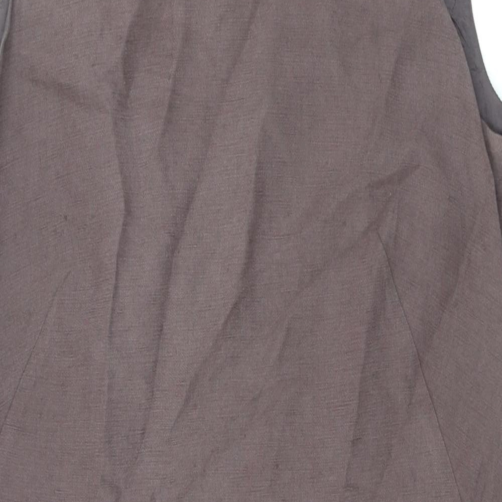 St Michael Womens Brown Silk Shift Size 12 Boat Neck Zip