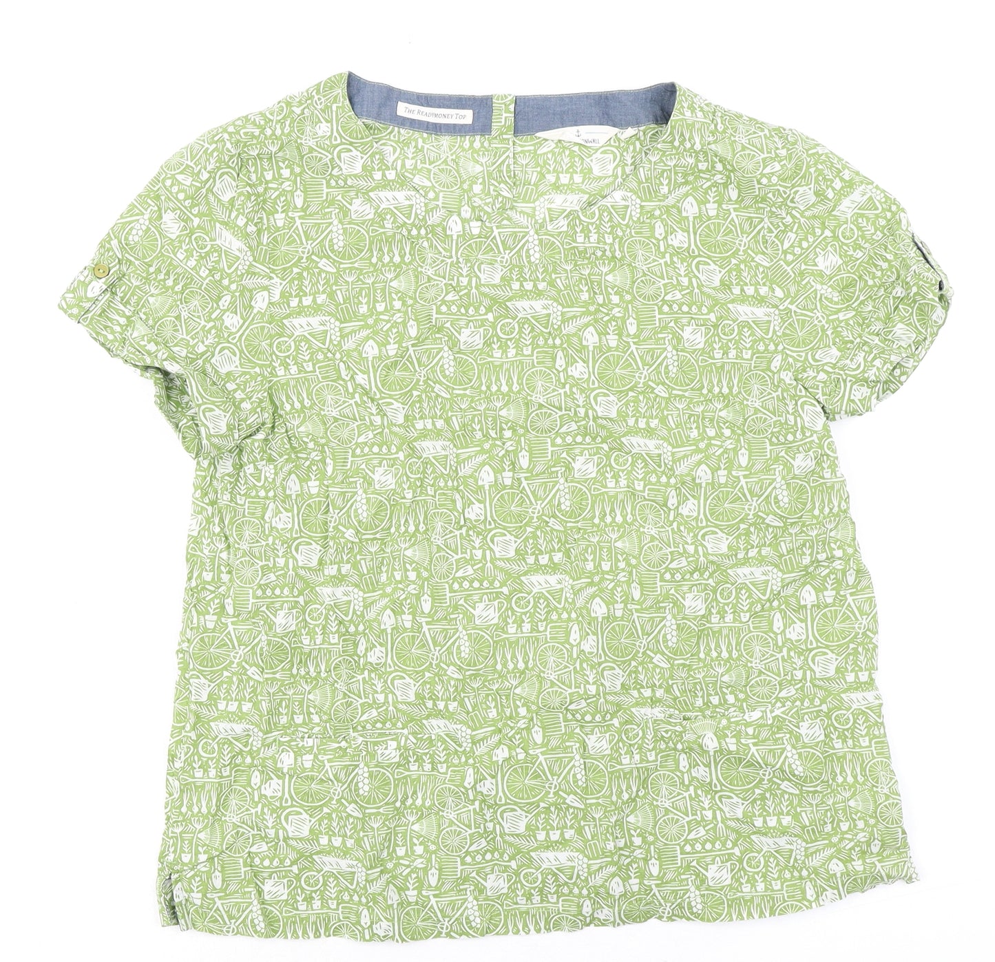 Seasalt Womens Green Geometric 100% Cotton Basic T-Shirt Size 12 Round Neck - Bicycle Print
