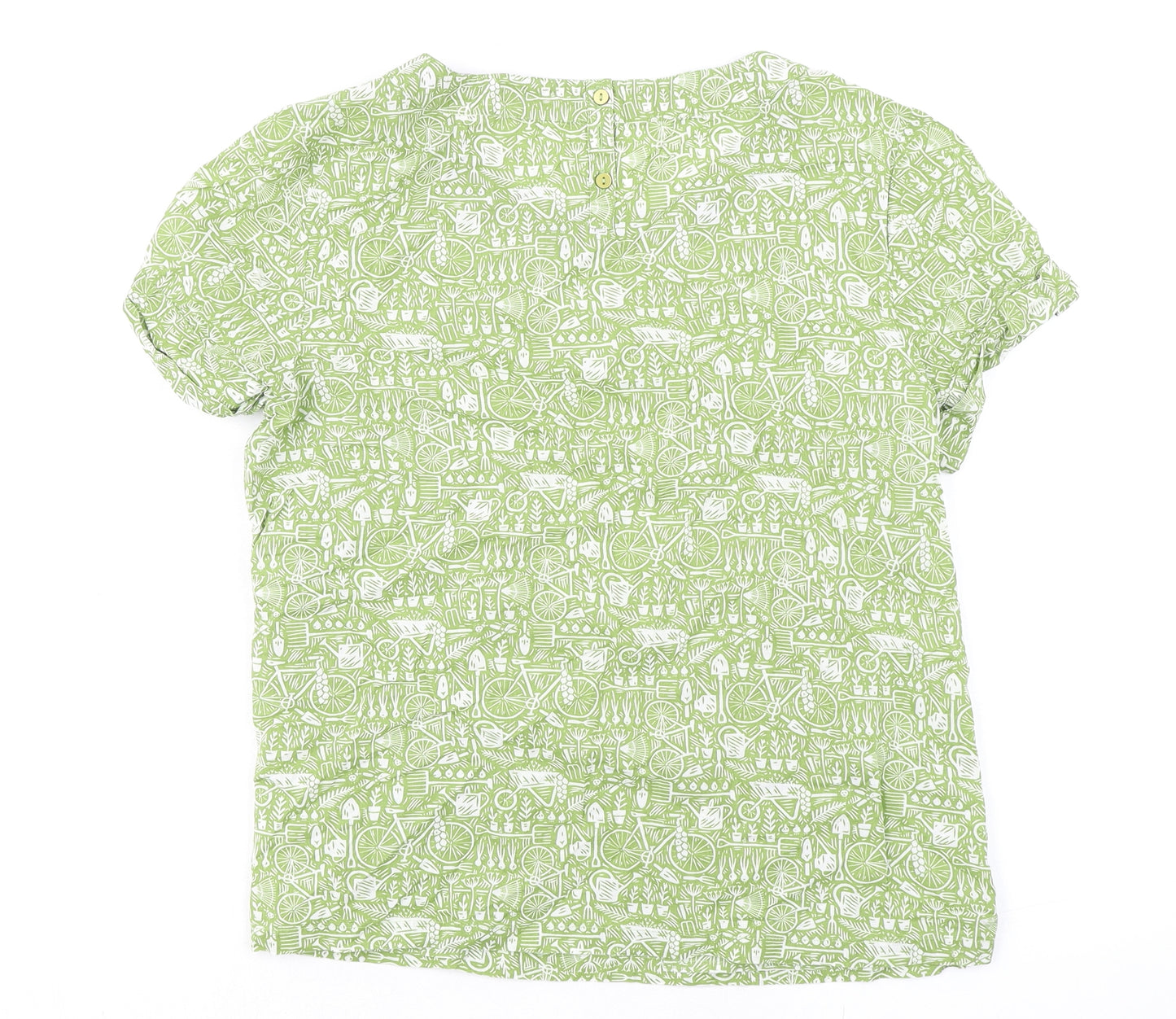 Seasalt Womens Green Geometric 100% Cotton Basic T-Shirt Size 12 Round Neck - Bicycle Print