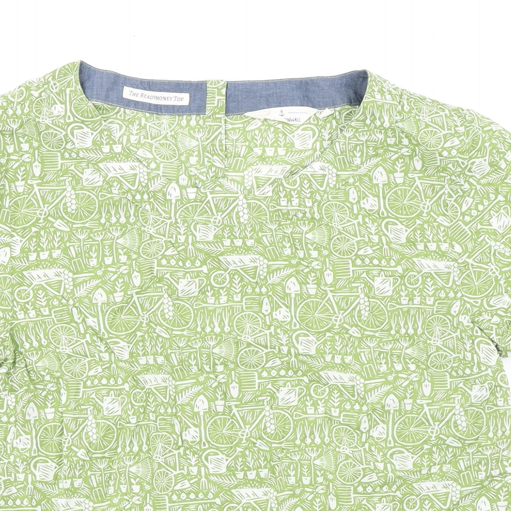 Seasalt Womens Green Geometric 100% Cotton Basic T-Shirt Size 12 Round Neck - Bicycle Print