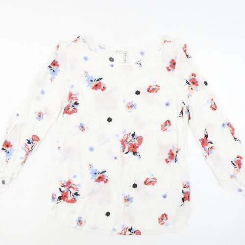 Rainbow Womens White Floral Viscose Basic Blouse Size 8 Round Neck