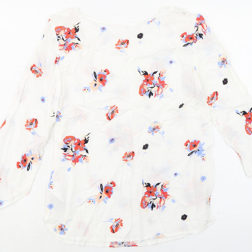 Rainbow Womens White Floral Viscose Basic Blouse Size 8 Round Neck