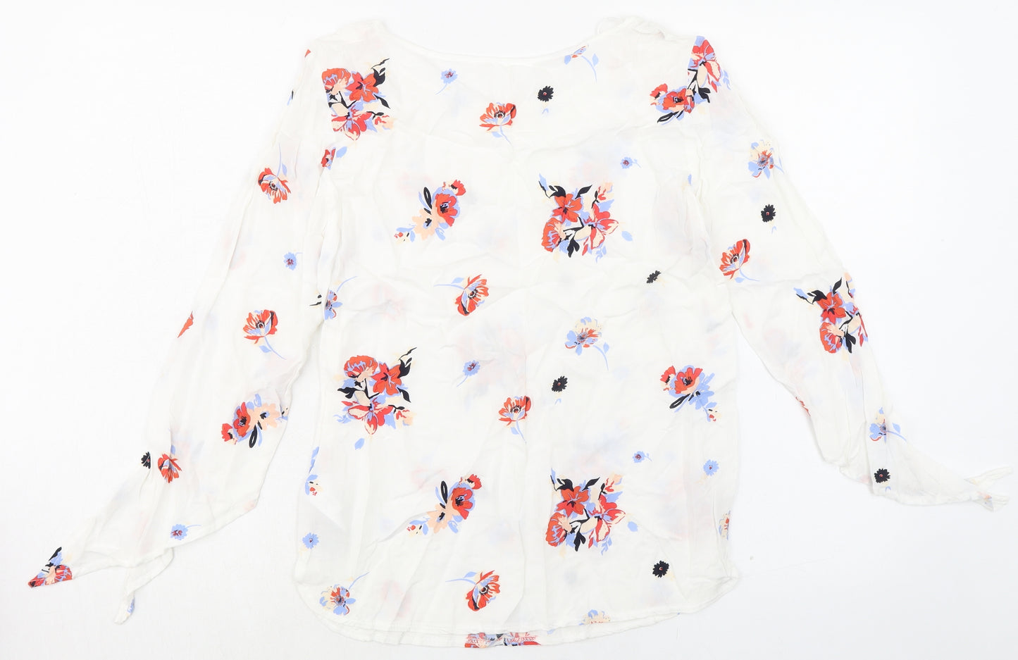 Rainbow Womens White Floral Viscose Basic Blouse Size 8 Round Neck