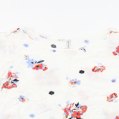 Rainbow Womens White Floral Viscose Basic Blouse Size 8 Round Neck