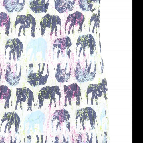 White Stuff Womens Multicoloured Geometric 100% Cotton Basic T-Shirt Size 10 Scoop Neck - Elephant