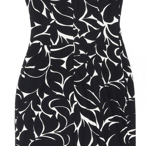Phase Eight Womens Black Geometric Polyester A-Line Size 10 Boat Neck Zip