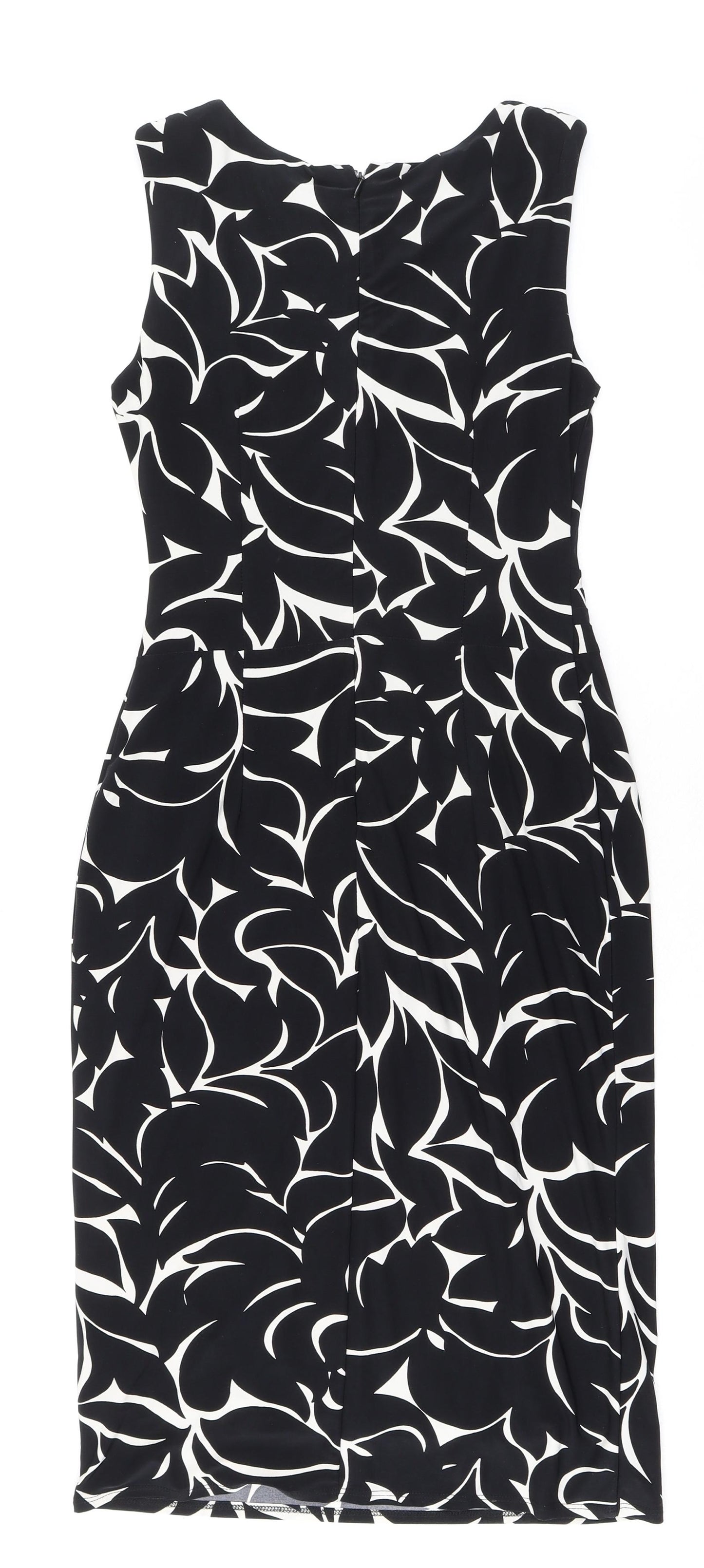 Phase Eight Womens Black Geometric Polyester A-Line Size 10 Boat Neck Zip