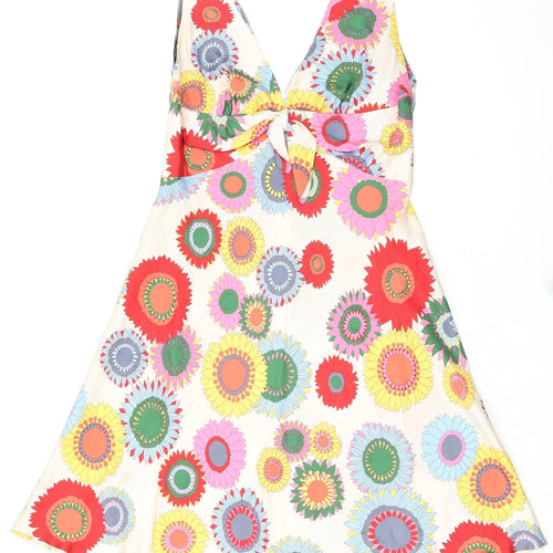 Tara Jarmon Womens Multicoloured Geometric Silk A-Line Size 14 V-Neck Zip