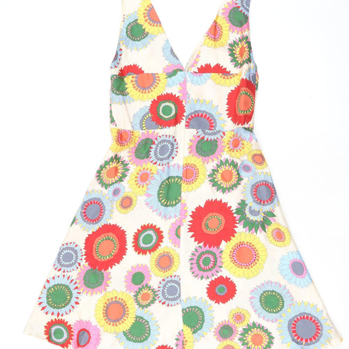Tara Jarmon Womens Multicoloured Geometric Silk A-Line Size 14 V-Neck Zip