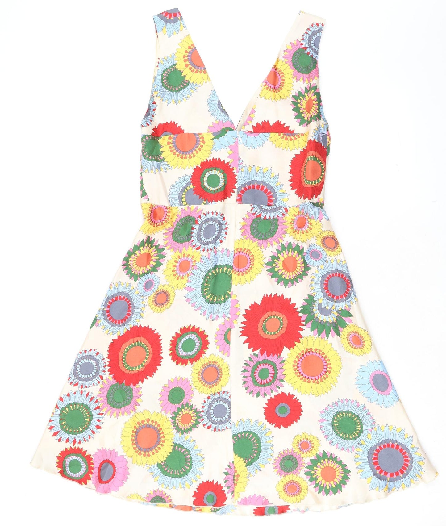 Tara Jarmon Womens Multicoloured Geometric Silk A-Line Size 14 V-Neck Zip