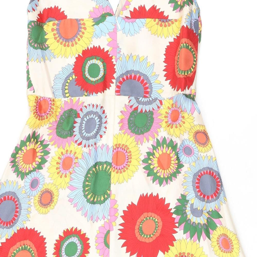 Tara Jarmon Womens Multicoloured Geometric Silk A-Line Size 14 V-Neck Zip