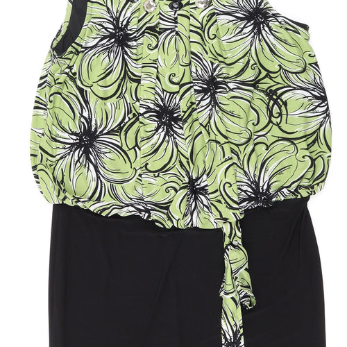 AA Studio Womens Green Floral Polyester A-Line Size 12 Round Neck Pullover