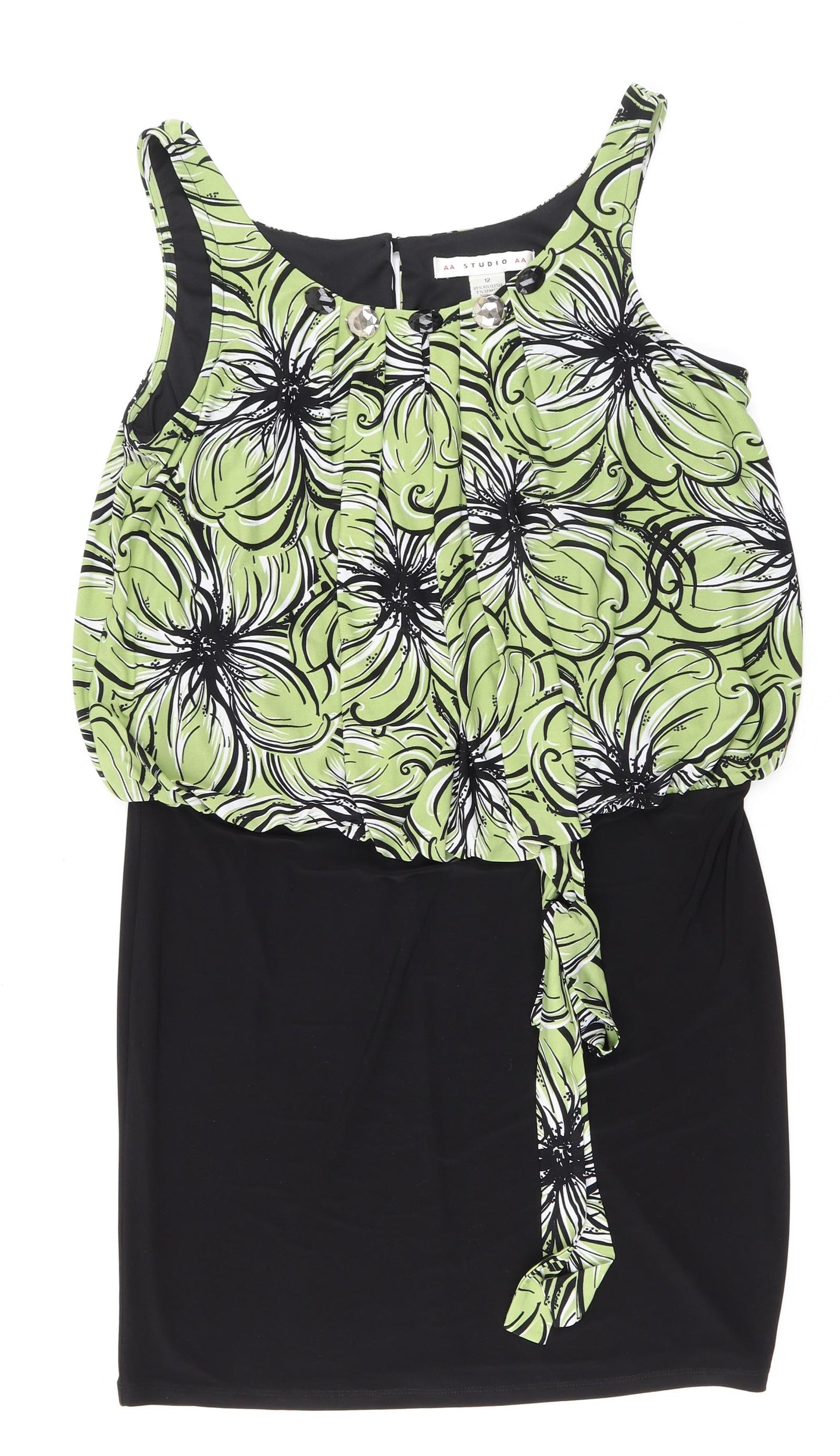 AA Studio Womens Green Floral Polyester A-Line Size 12 Round Neck Pullover