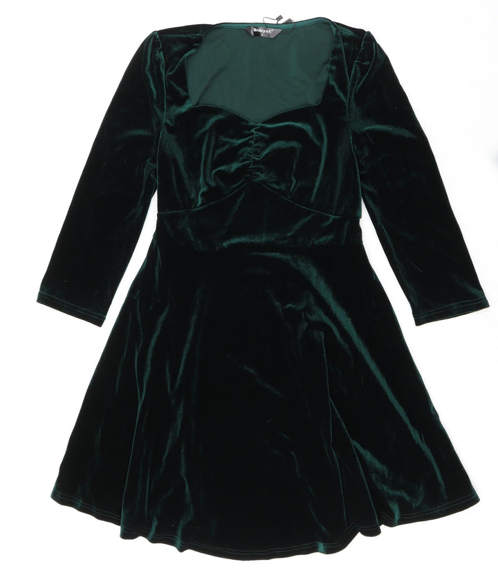 Allegra K Womens Green Polyester Trapeze & Swing Size S Sweetheart Zip