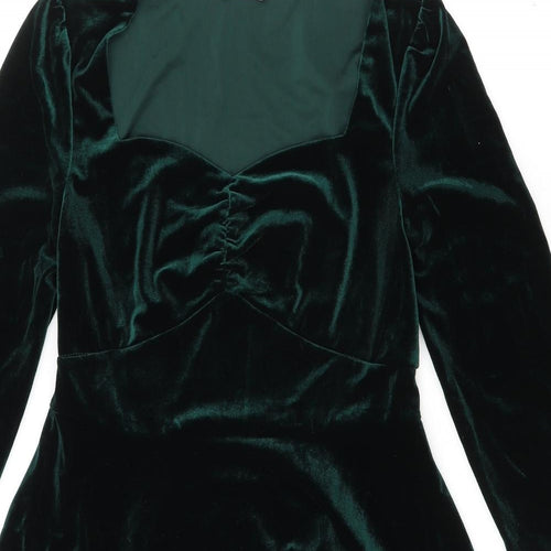 Allegra K Womens Green Polyester Trapeze & Swing Size S Sweetheart Zip