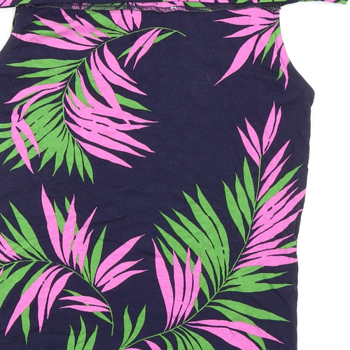 Warehouse Womens Blue Geometric Viscose Basic T-Shirt Size 10 Off the Shoulder - Leaf Print